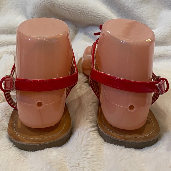 Tommy Hilfiger Red Flat T-Strap Toe-Post Sandals with Tassels Size 7.5 VGC - Picture 4 of 10